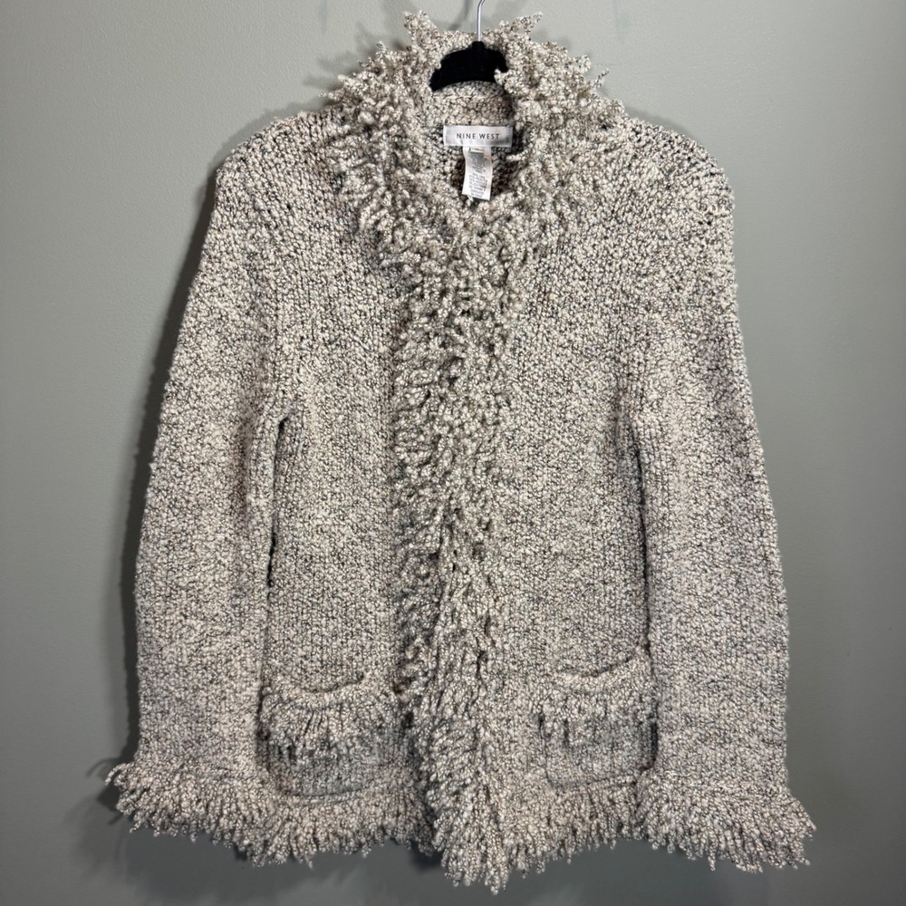 Boho Chic Shaggy Fringe Medium Wool Blend Chunky Knit Cardigan Sweater Bratz Y2k